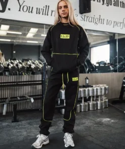 Hoodie - Black with Lime Piping - Image 4