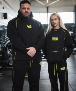 Hoodie - Black with Lime Piping