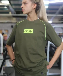 Sweater - Raglan Tee in Taupe with Lime Detail